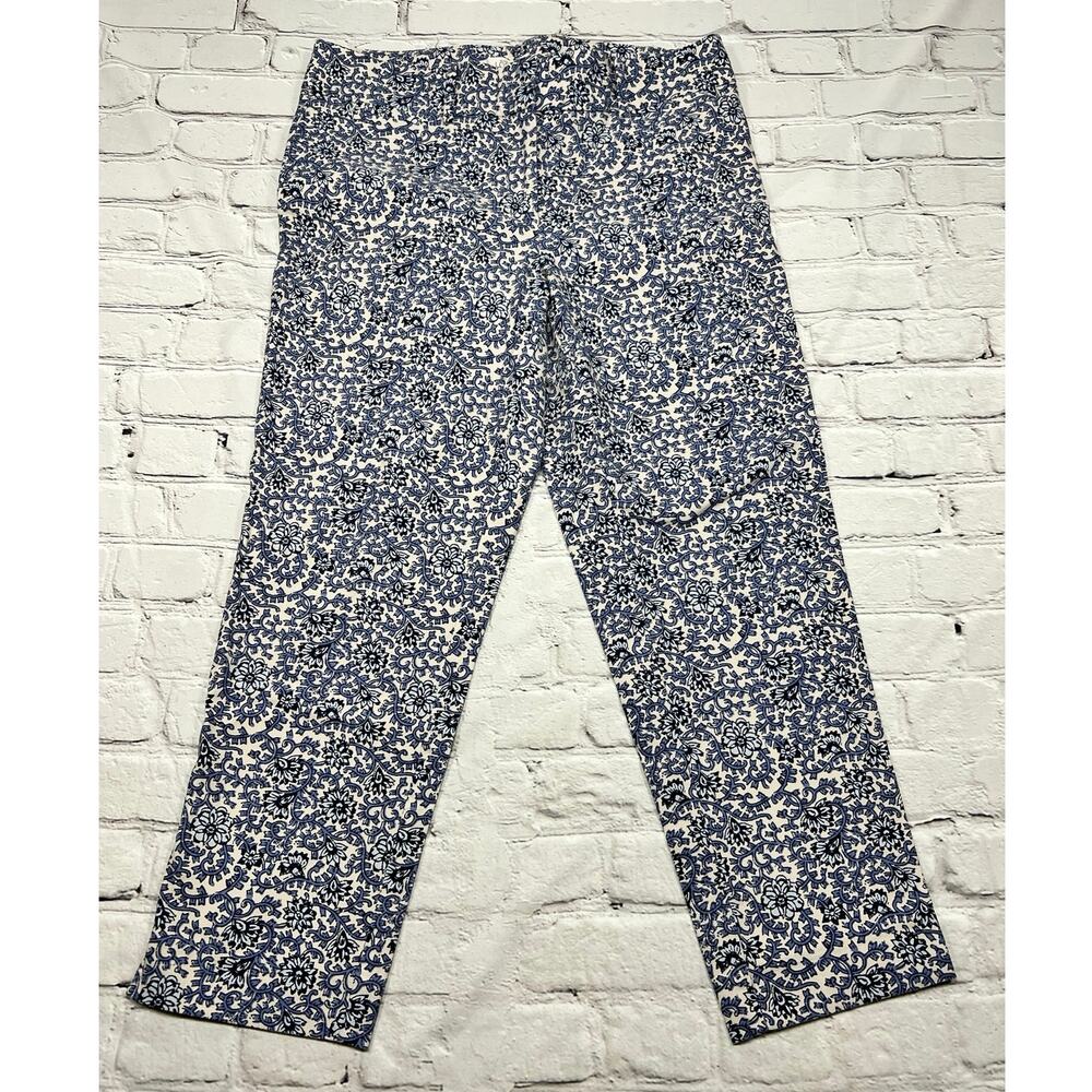 LOFT Julie Riviera Cropped Blue off white Floral Print Chinos ID70268 Sz 8 A746